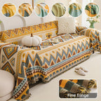 Boho Chic Double-sided Chenille Sofa Cover with Tassels - All-season, front view - House Of Avana