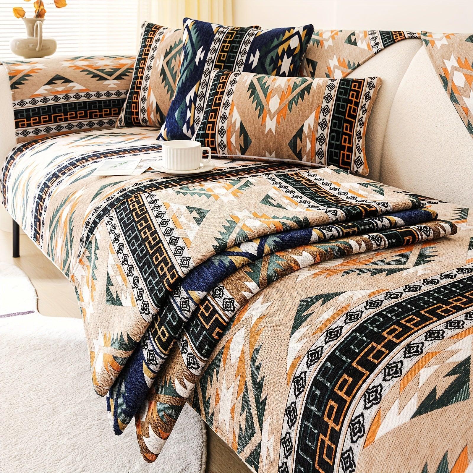 Boho Couch Cover - Chic Snow Chenille Sofa Slipcover, detail shot - House Of Avana