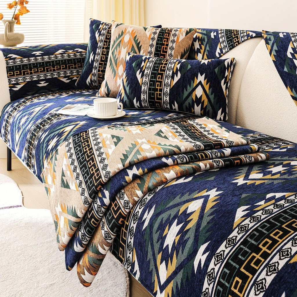 Boho Couch Cover - Chic Snow Chenille Sofa Slipcover, top view - House Of Avana