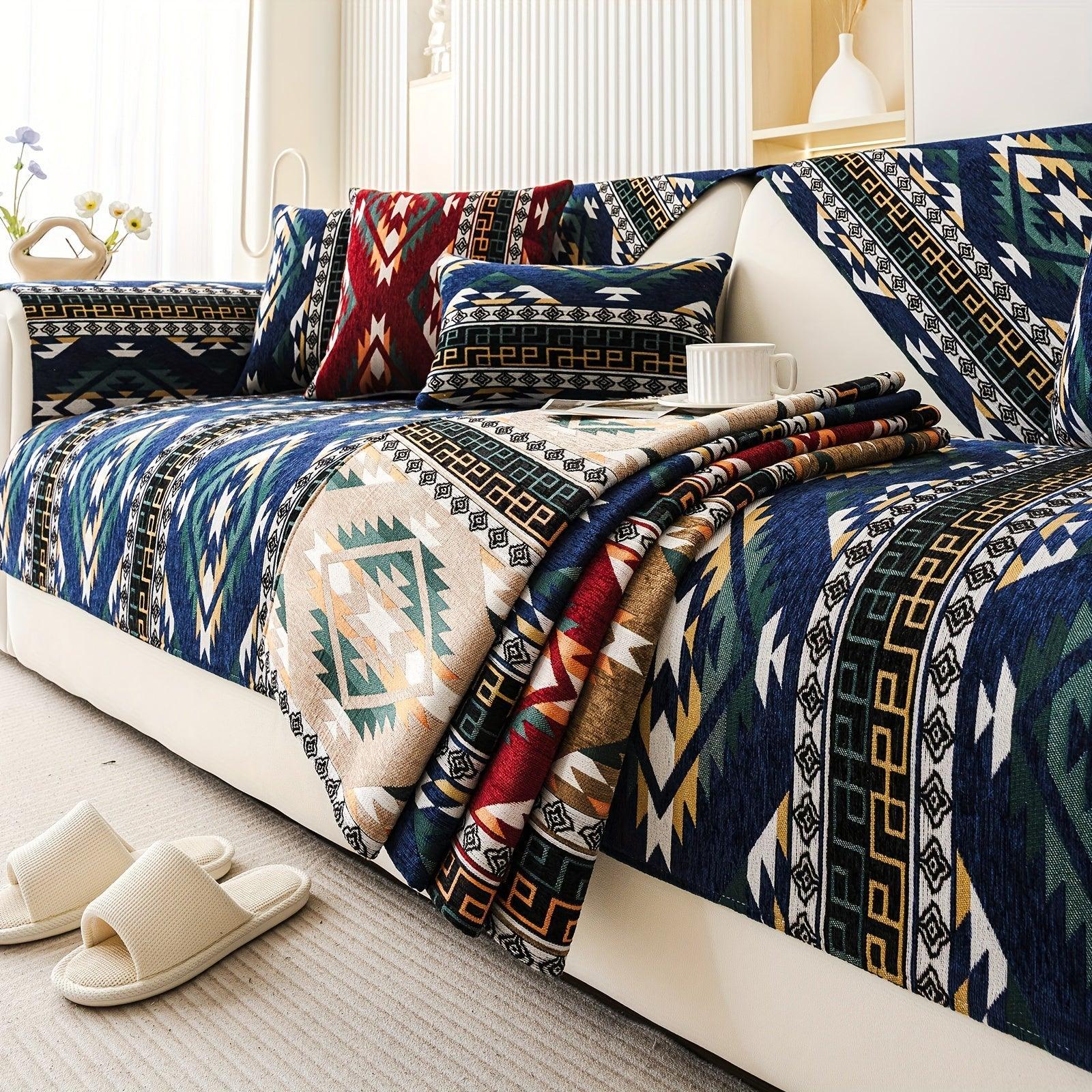 Boho Couch Cover - Chic Snow Chenille Sofa Slipcover, angled view - House Of Avana