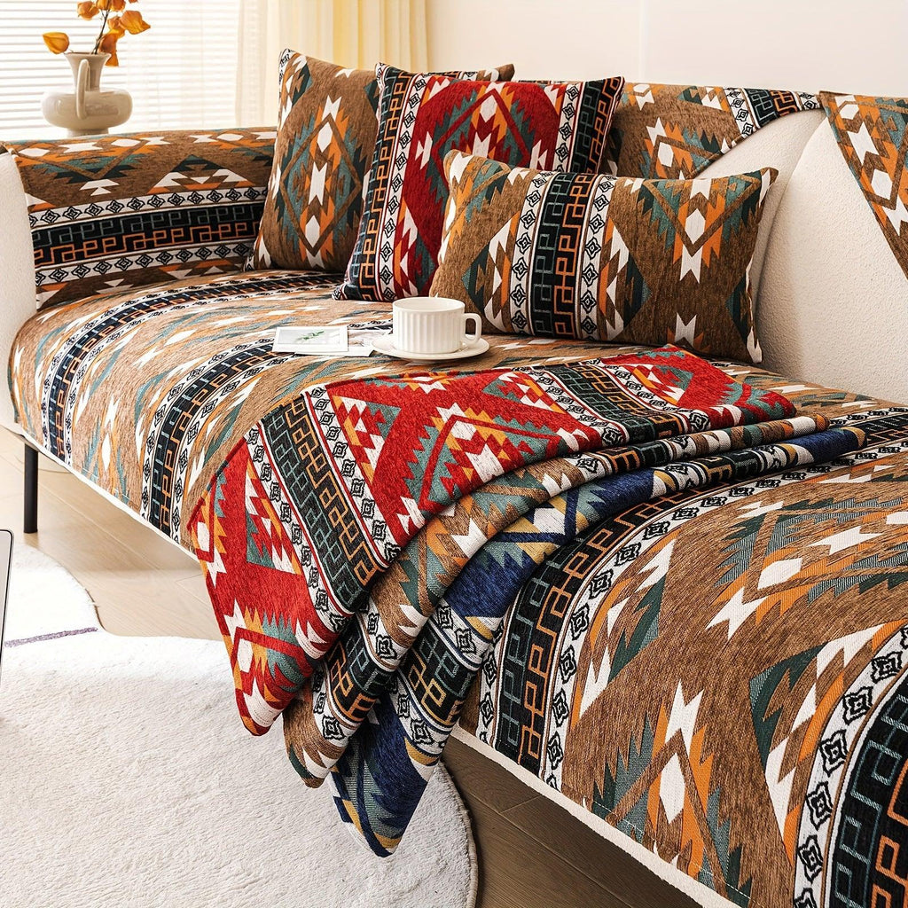 Boho Couch Cover - Chic Snow Chenille Sofa Slipcover, front view - House Of Avana