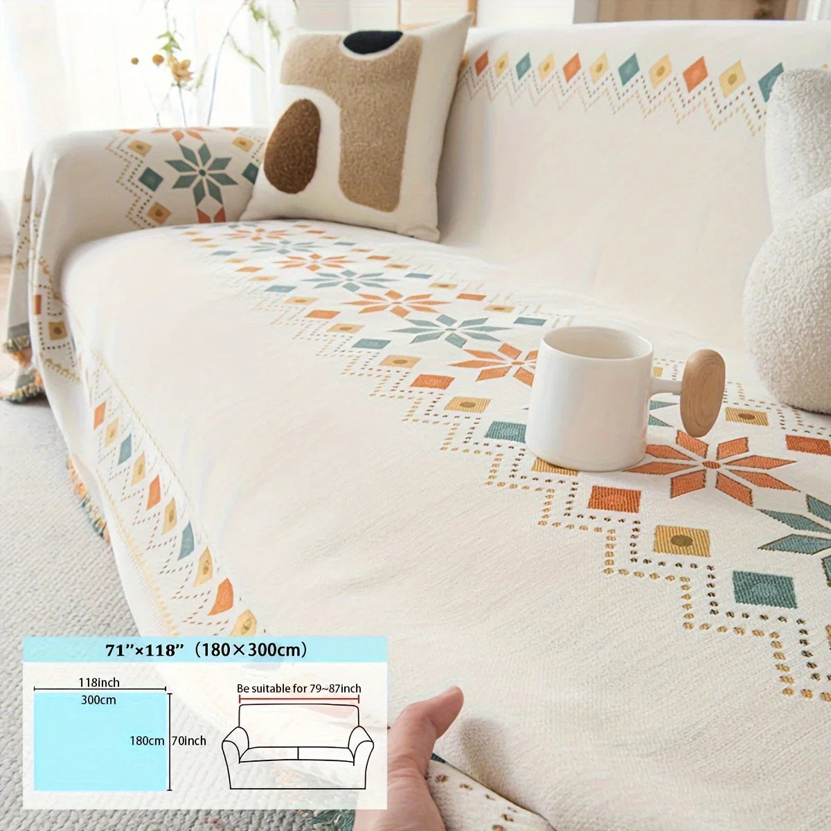 Boho Couch Cover – Stylish Sofa Protector for a Cozy, Chic Home, texture detail - House Of Avana