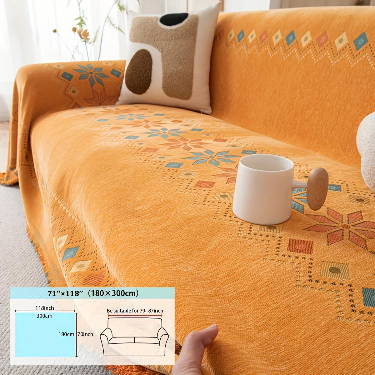 Boho Couch Cover – Stylish Sofa Protector for a Cozy, Chic Home, dimensions view - House Of Avana