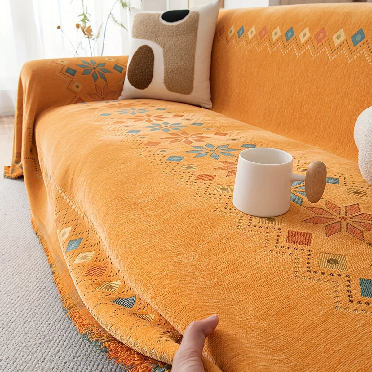 Boho Couch Cover – Stylish Sofa Protector for a Cozy, Chic Home, back view - House Of Avana