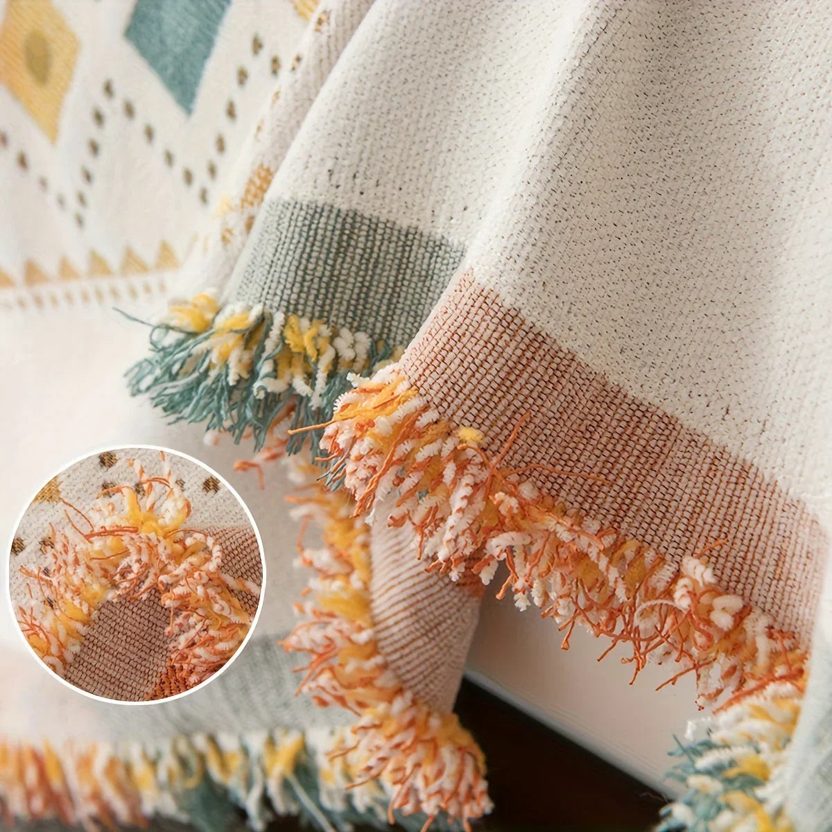 Boho Couch Cover – Stylish Sofa Protector for a Cozy, Chic Home, angled view - House Of Avana