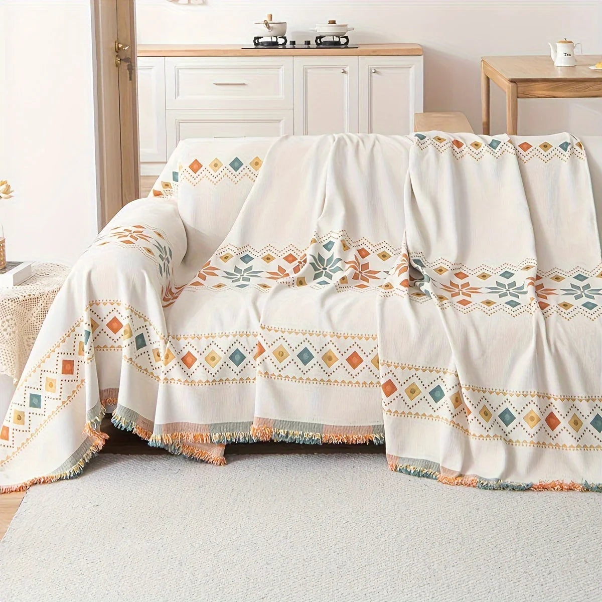 Boho Couch Cover – Stylish Sofa Protector for a Cozy, Chic Home, angled view - House Of Avana