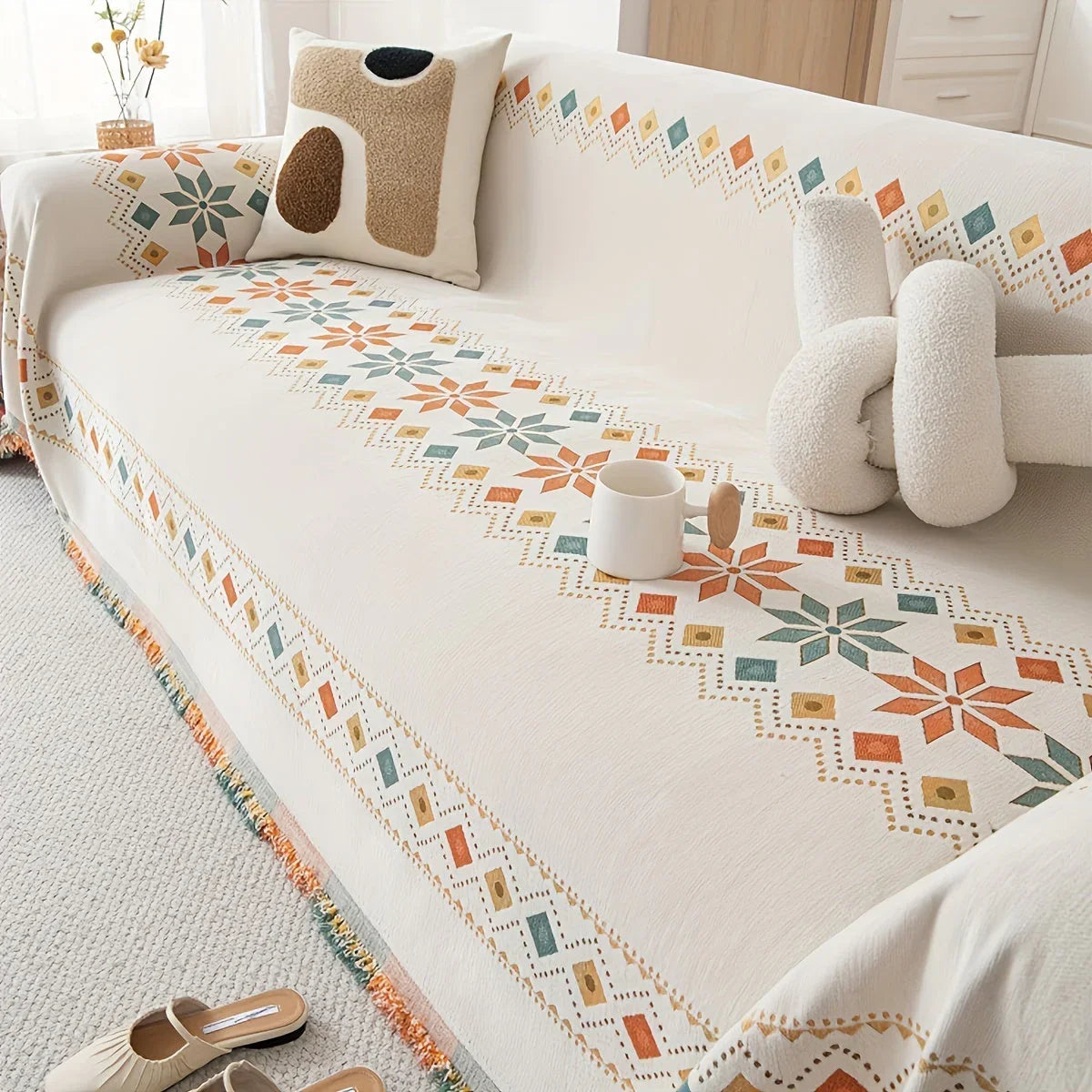 Boho Couch Cover – Stylish Sofa Protector for a Cozy, Chic Home, front view - House Of Avana