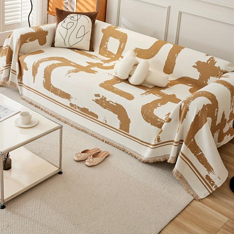 Boho Couch Cover Ultra Soft | All-seasons Chenille Fabric |, angled view - House Of Avana