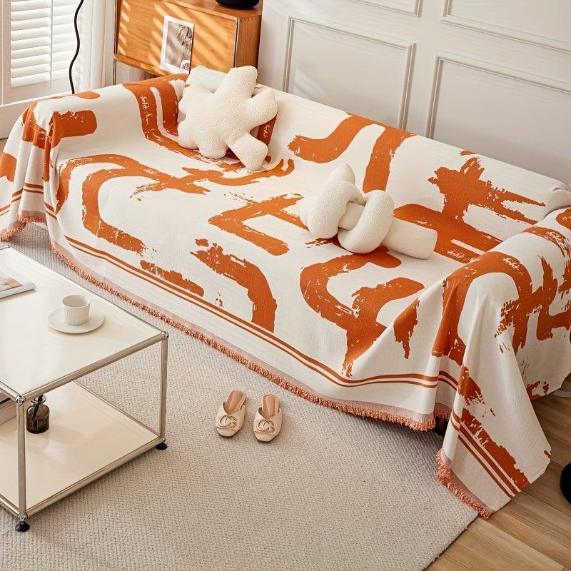 Boho Couch Cover Ultra Soft | All-seasons Chenille Fabric |, angled view - House Of Avana