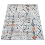 Boho Rug Cream Ethnic Diamond Pattern Modern Ripped Design, back view - House Of Avana