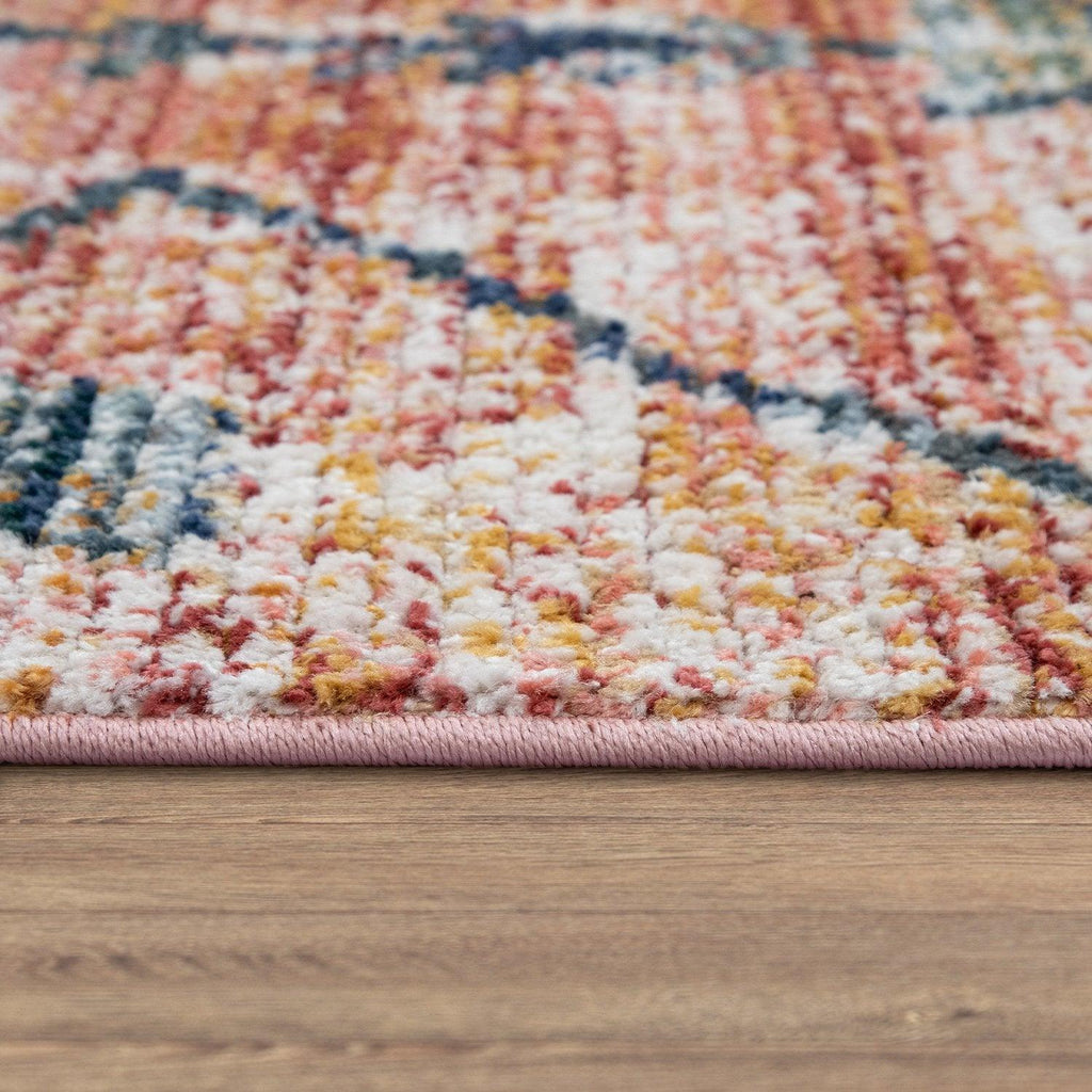 Boho Rug Red Ethnic Diamond Pattern Modern Ripped Design, detail shot - House Of Avana