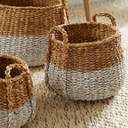 Boho Coastal Storage Baskets with Handles (Set of 3) Vintage Shopper
