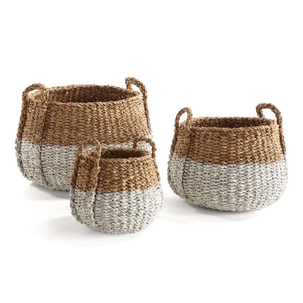 Boho Coastal Storage Baskets with Handles (Set of 3) Vintage Shopper