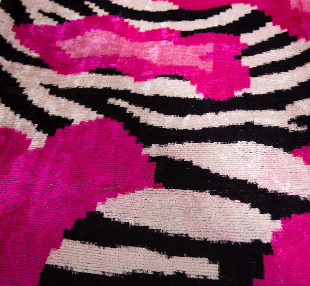 Bold Handmade Silk Velvet Throw Pillow - 16x24, Fuchsia and Black Abstract Animal Print with Down Feather Insert Canvello
