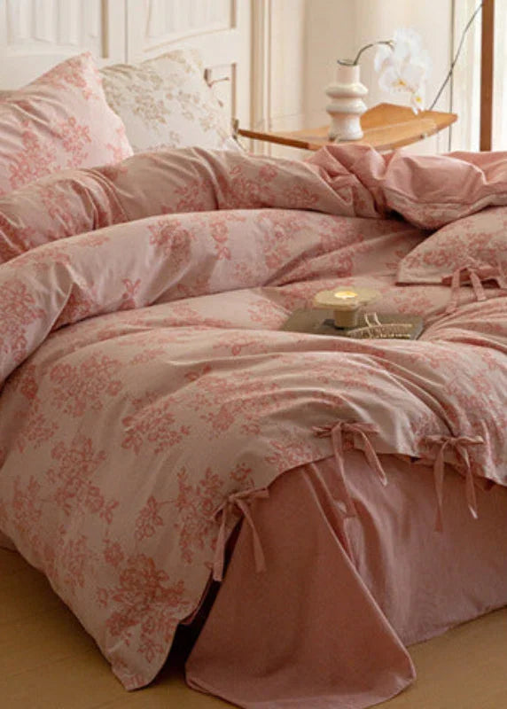 Bonnie Ribbon Bow Tie Floral Bedding Set / Khaki Ever Lasting