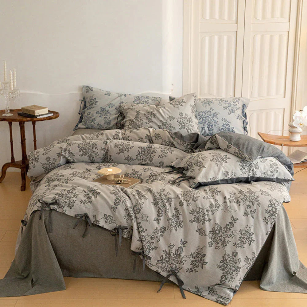 Bonnie Ribbon Bow Tie Floral Bedding Set / Khaki Ever Lasting