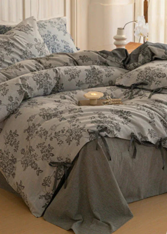 Bonnie Ribbon Bow Tie Floral Bedding Set / Khaki Ever Lasting