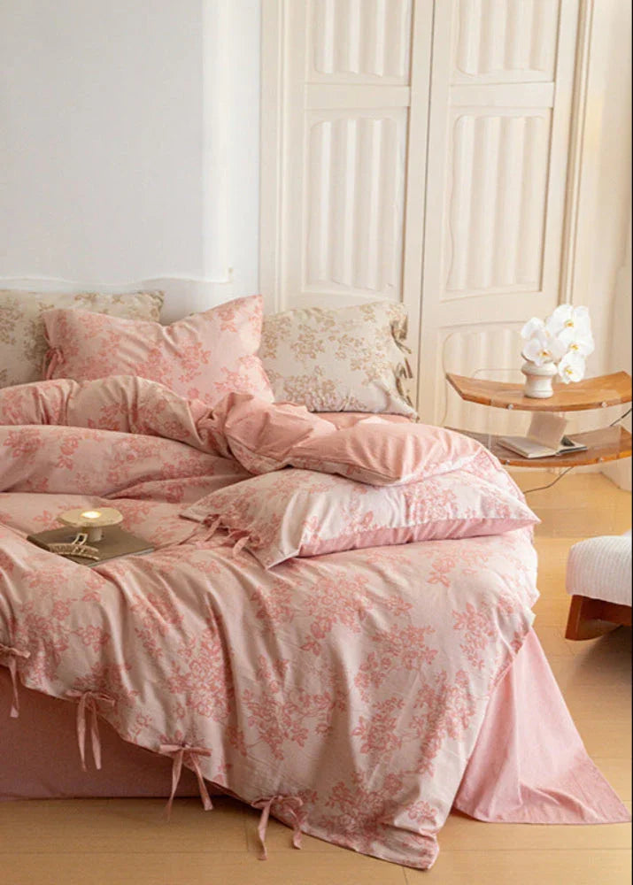 Bonnie Ribbon Bow Tie Floral Bedding Set / Khaki Ever Lasting