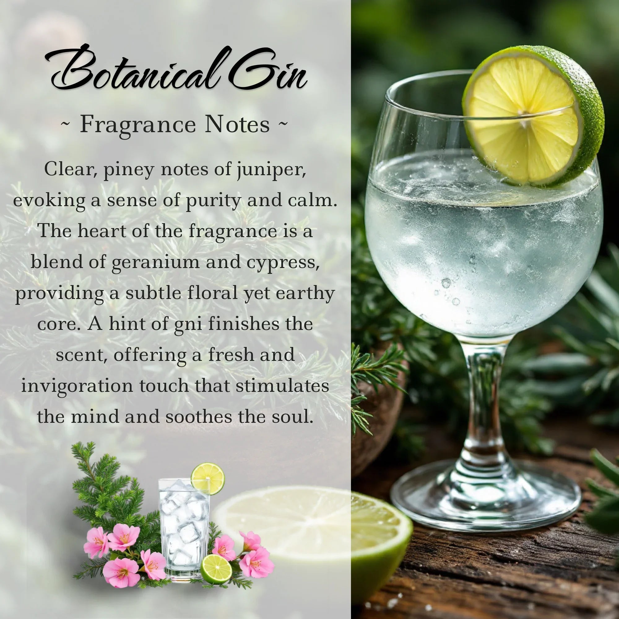 Botanical Gin & Juniper, Premium Coconut-Soy Wax Tea Light Crystal Candle, 1oz