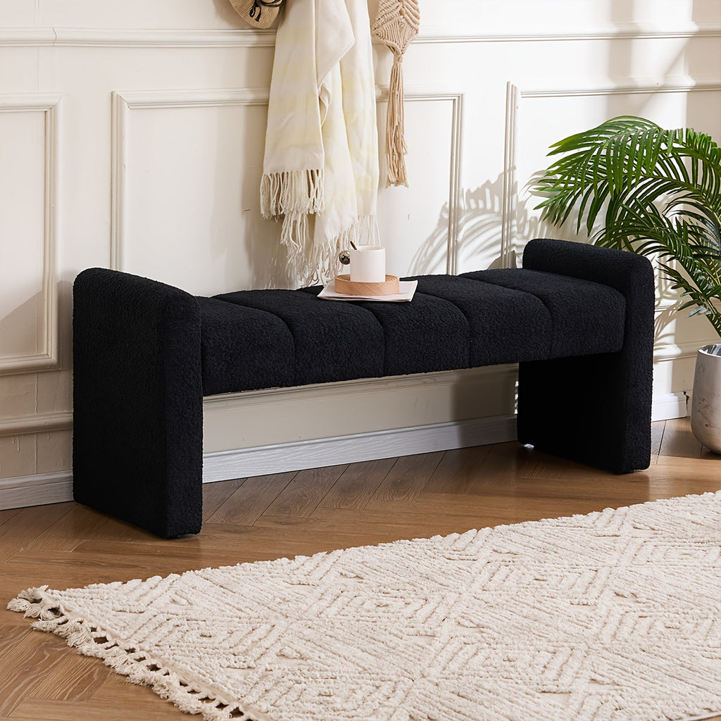 Modern Boucle End of Bed Bench - Extra Long 54" Bedroom Ottoman with Arm, Sturdy Hardwood Frame, Space-Saving Design for Living Room, Hallway, Bedroom - No Assembly Required, Matte Black Finish, Bench for Bedroom, Cozy Seatin House Of Avana