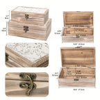 Wooden Box Set Of 2 - Rustic Farmhouse Decorative Boxes With Hinged Lid And Carved Design House Of Avana