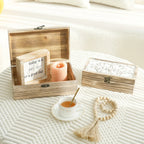 Wooden Box Set Of 2 - Rustic Farmhouse Decorative Boxes With Hinged Lid And Carved Design House Of Avana