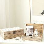 Wooden Box Set Of 2 - Rustic Farmhouse Decorative Boxes With Hinged Lid And Carved Design House Of Avana