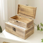 Wooden Box Set Of 2 - Rustic Farmhouse Decorative Boxes With Hinged Lid And Carved Design House Of Avana
