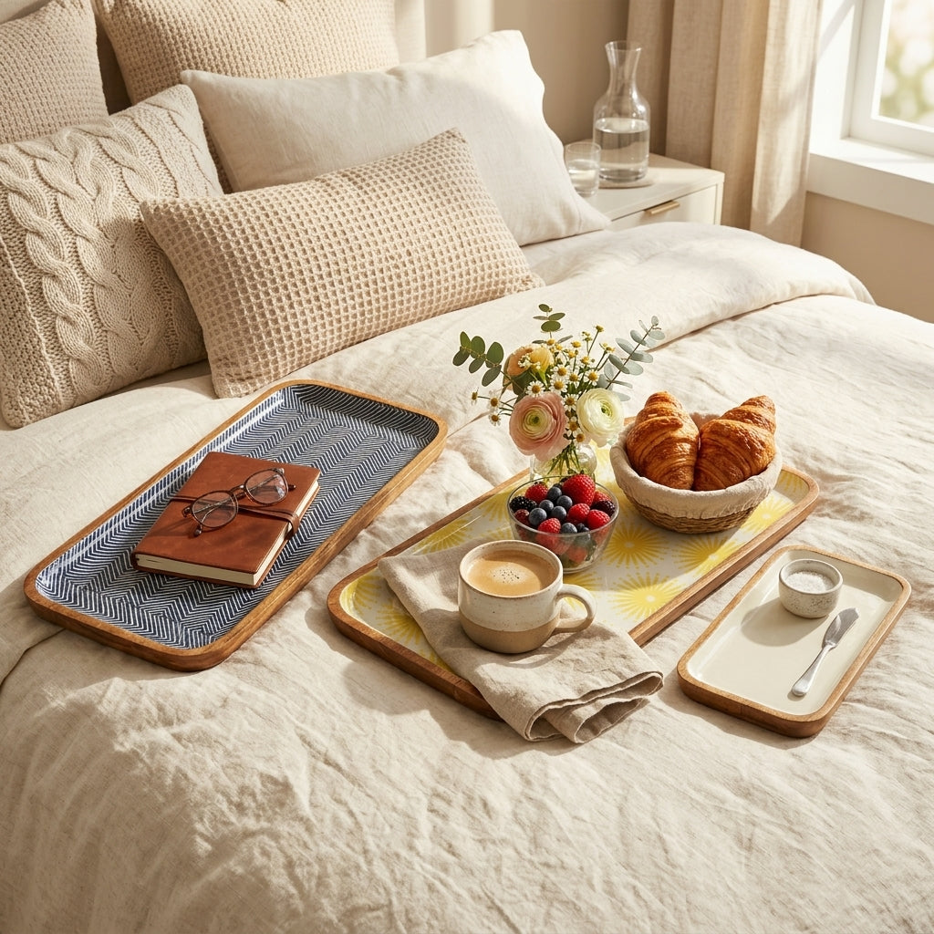 Set of 3 Large Mango Wood Nesting Serving Trays
