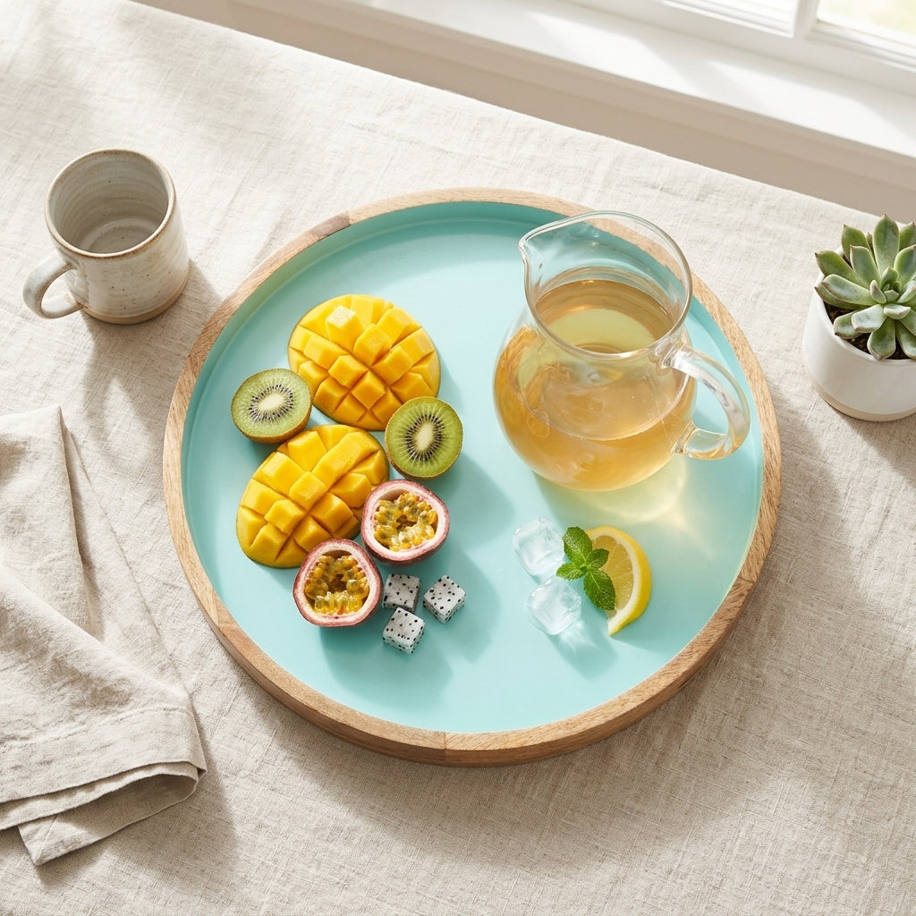 House of Avana Blue Round Mango Wood Platter