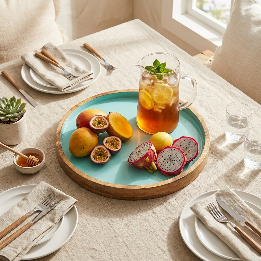 House of Avana Blue Round Mango Wood Platter