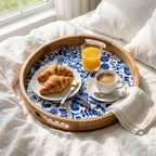 House of Avana Round Blue Mango Wood Serving Tray
