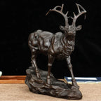 Bronze deer buck decorative sculpture with detailed antlers and muscular physique for living rooms tabletop decor