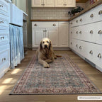 Brown Blue Dauis Vintage Washable Rug Hauteloom