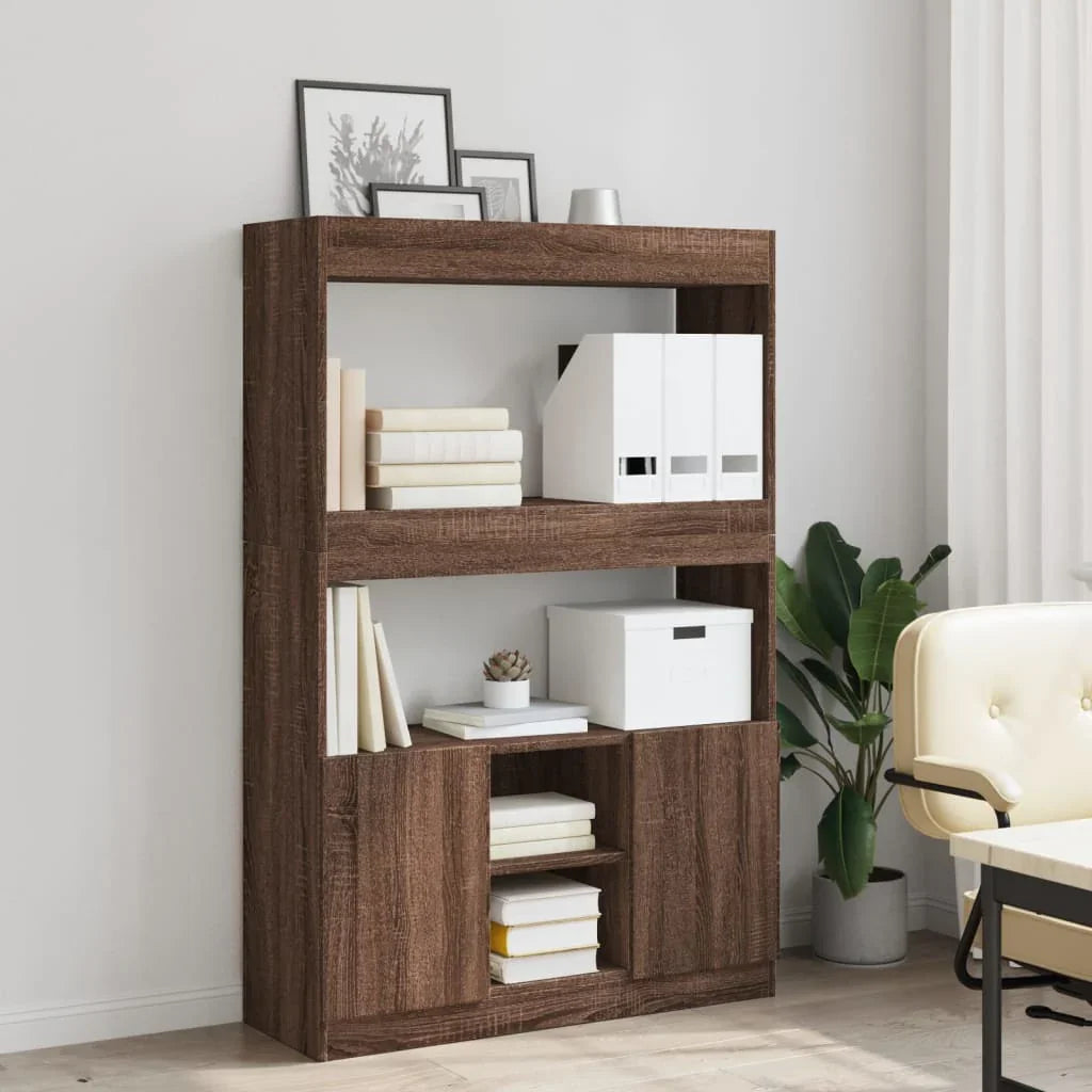 Furniture set, HighboardBrown Oak 92x33x140 cm Engineered Wood, Modern Minimalist, Art Deco, Ample Storage, Ergonomic, Multi-functional, Easy Installation withHardware Included, Suitable for Indoor/Outdoor, Housewarming Gift, House Of Avana [[SKU:HOA-BOK-023]]