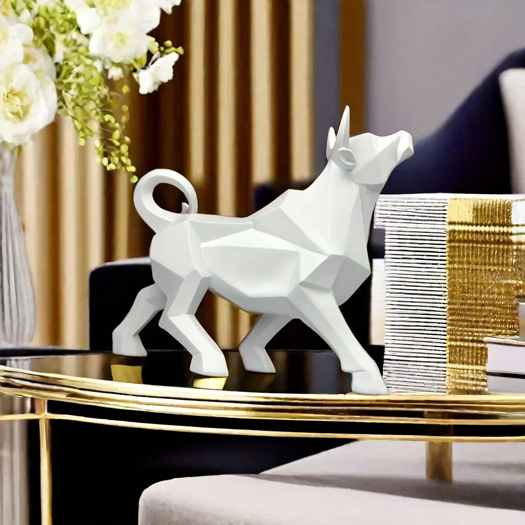 Lucky Bull Figurine - Golden-Plated Polyresin, Abstract Sculpture for Home & Office Decor, Geometric Design, Feng Shui Wealth Attraction Statue - House Of Avana