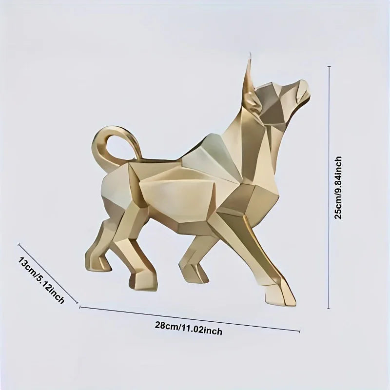 Lucky Bull Figurine - Golden-Plated Polyresin, Abstract Sculpture for Home & Office Decor, Geometric Design, Feng Shui Wealth Attraction Statue - House Of Avana