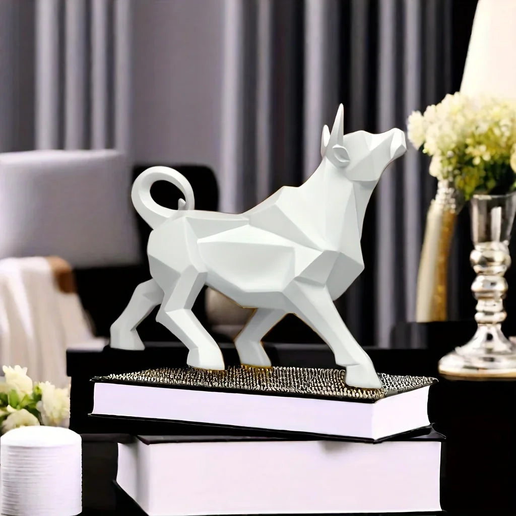 Lucky Bull Figurine - Golden-Plated Polyresin, Abstract Sculpture for Home & Office Decor, Geometric Design, Feng Shui Wealth Attraction Statue - House Of Avana
