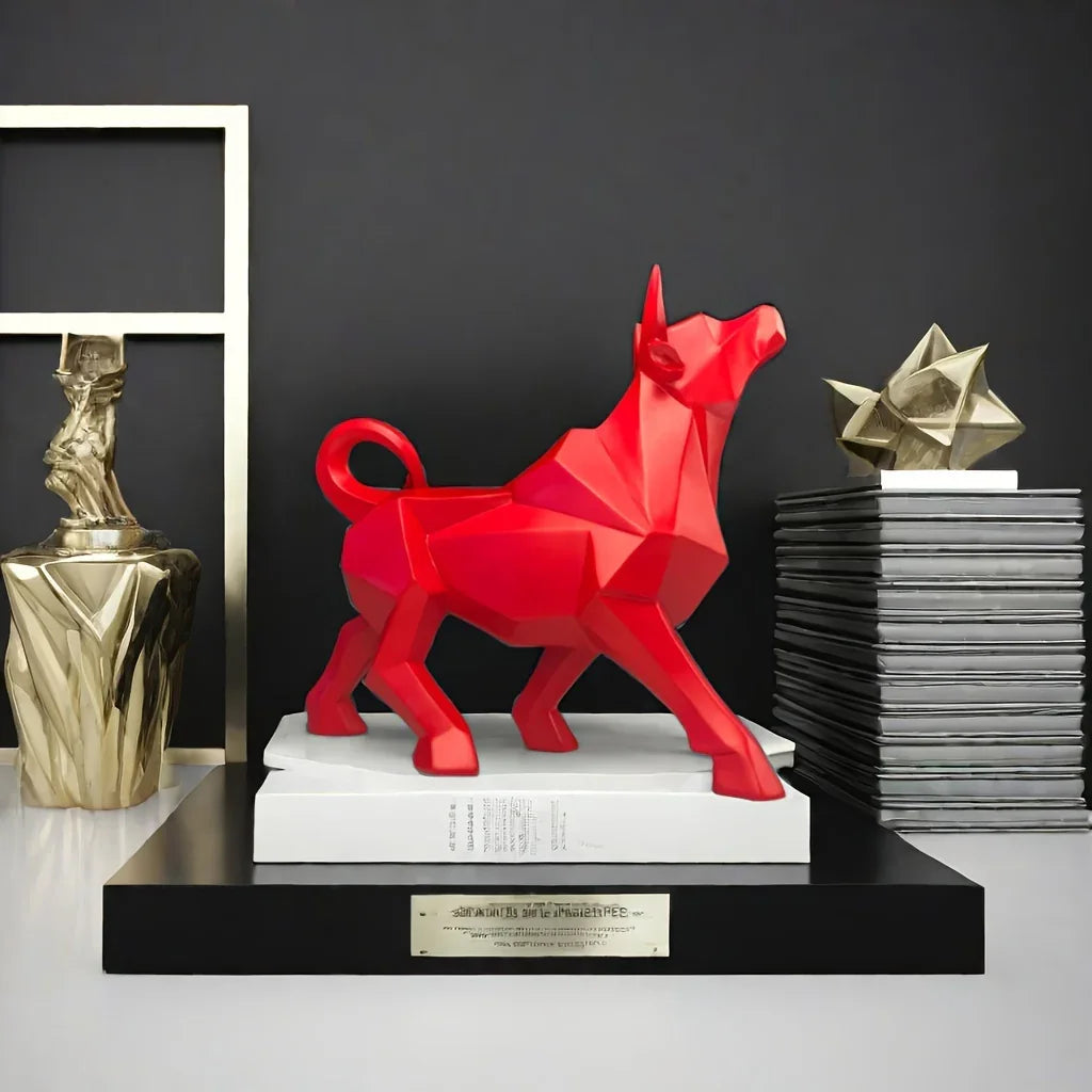 Lucky Bull Figurine - Golden-Plated Polyresin, Abstract Sculpture for Home & Office Decor, Geometric Design, Feng Shui Wealth Attraction Statue - House Of Avana