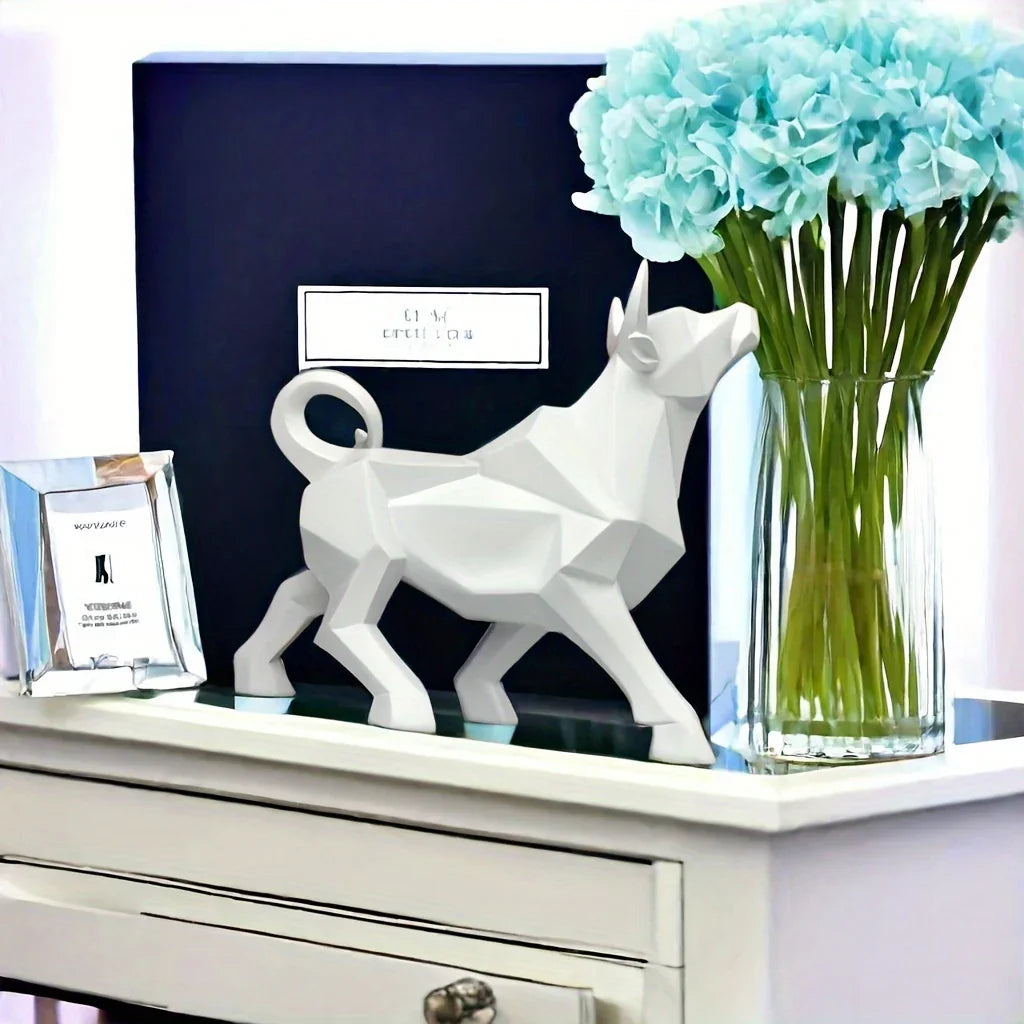Lucky Bull Figurine - Golden-Plated Polyresin, Abstract Sculpture for Home & Office Decor, Geometric Design, Feng Shui Wealth Attraction Statue - House Of Avana