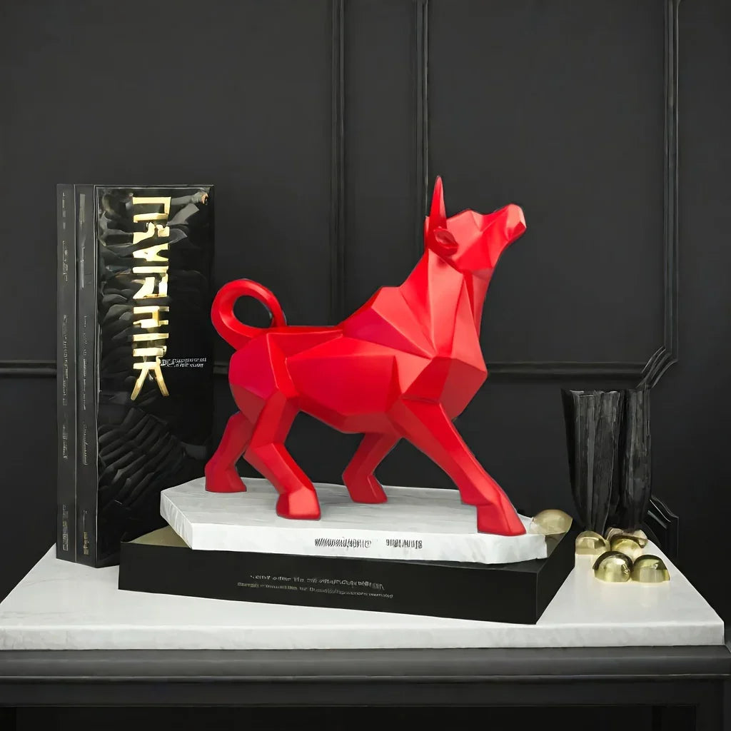 Lucky Bull Figurine - Golden-Plated Polyresin, Abstract Sculpture for Home & Office Decor, Geometric Design, Feng Shui Wealth Attraction Statue - House Of Avana
