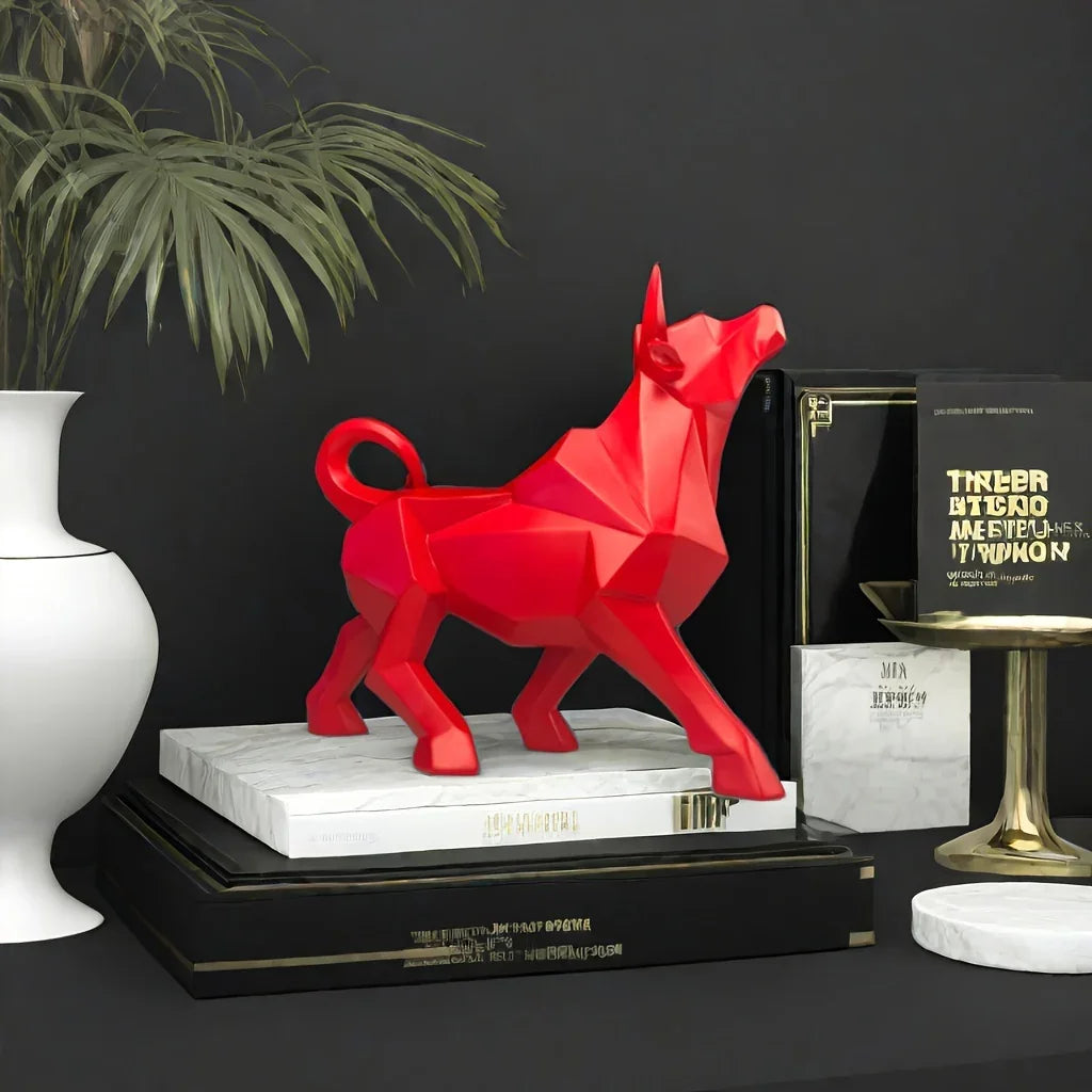 Lucky Bull Figurine - Golden-Plated Polyresin, Abstract Sculpture for Home & Office Decor, Geometric Design, Feng Shui Wealth Attraction Statue - House Of Avana