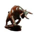 Charging Bull Figurine Boxwood Decorative Hand Carved Art, detail shot - House Of Avana