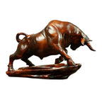 Charging Bull Figurine Boxwood Decorative Hand Carved Art, front view - House Of Avana
