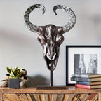 Handcrafted Bull Skull Decor with Stand, back view - House Of Avana
