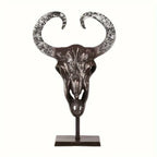 Handcrafted Bull Skull Decor with Stand, side view - House Of Avana