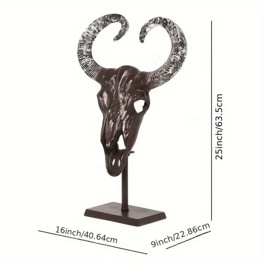 Handcrafted Bull Skull Decor with Stand, detail shot - House Of Avana
