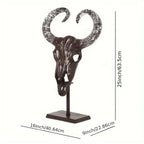 Handcrafted Bull Skull Decor with Stand, detail shot - House Of Avana