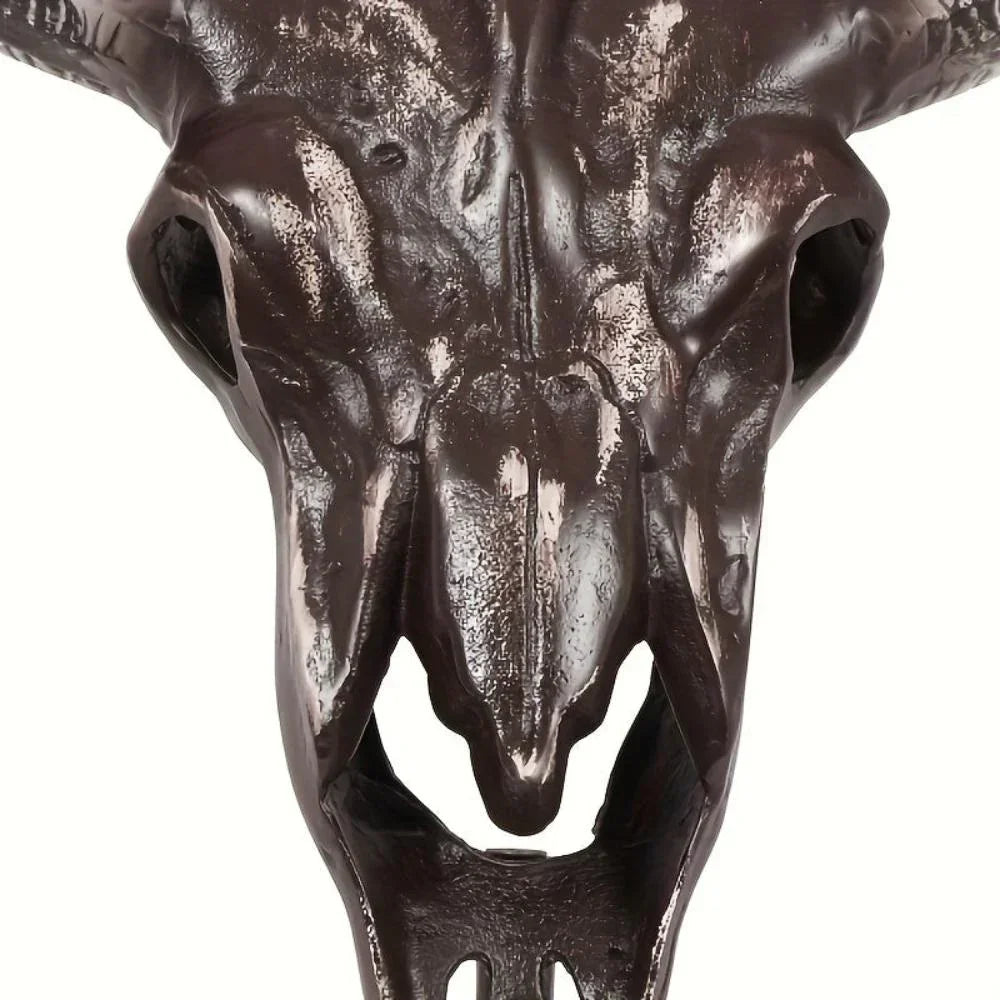 Handcrafted Bull Skull Decor with Stand, top view - House Of Avana