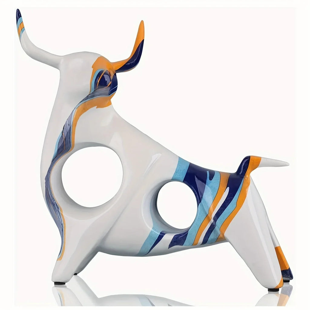 Vibrant Full-Color Resin Bull Statue - Unique Abstract Art Decoration for Bedroom, Classic Home Accent for Bookshelf, Desktop, or Centerpiece - Durable, Original, and Eye-Catching Interior Decor - House Of Avana